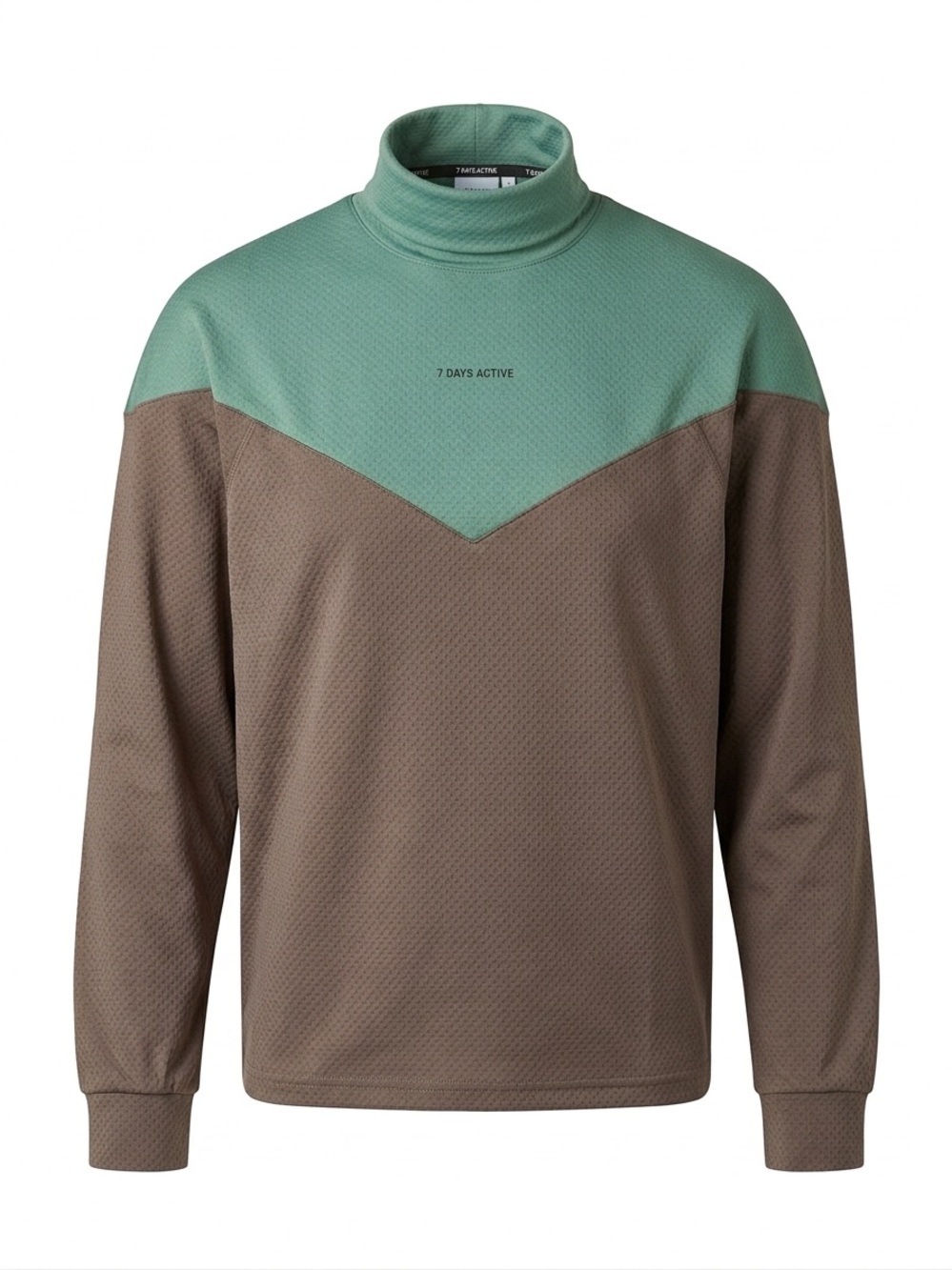 Men’s Two-Tone Turtleneck Sweater in Mint Green & Brown